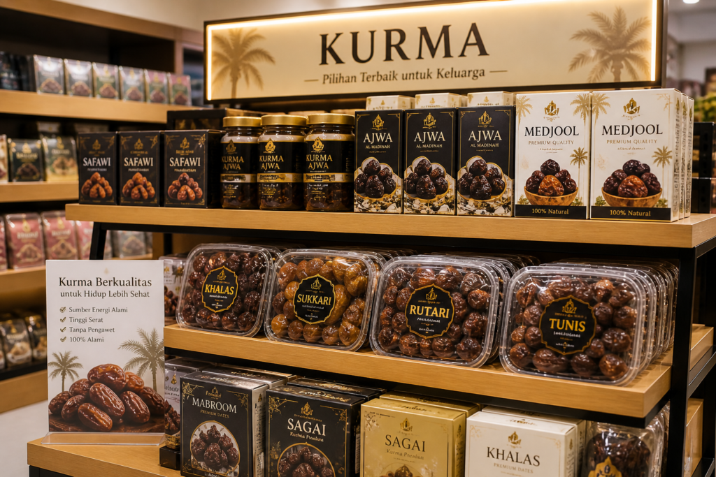 display kurma berbagai jenis untuk bisnis oleh oleh haji pemula
